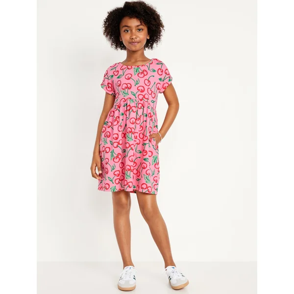 Printed Short-Sleeve Jersey-Knit Dress for Girls - Cherries