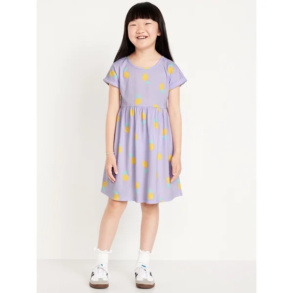 Printed Short-Sleeve Jersey-Knit Dress for Girls - Lemons