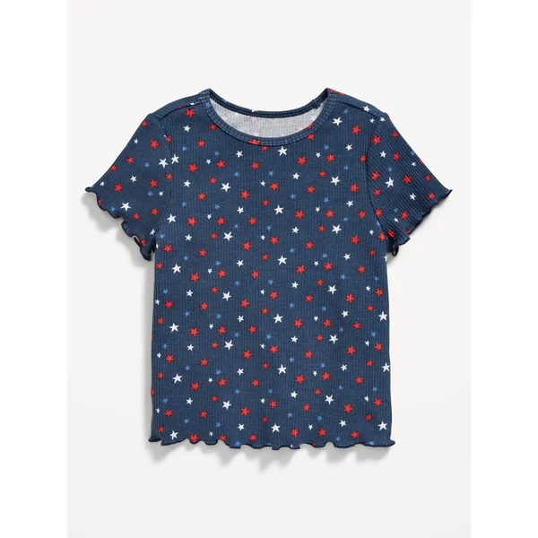 Printed Short-Sleeve Lettuce-Edge T-Shirt for Toddler Girls - 4th of July
