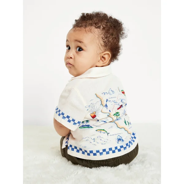Printed Short-Sleeve Linen-Blend Pocket Shirt for Baby - Map