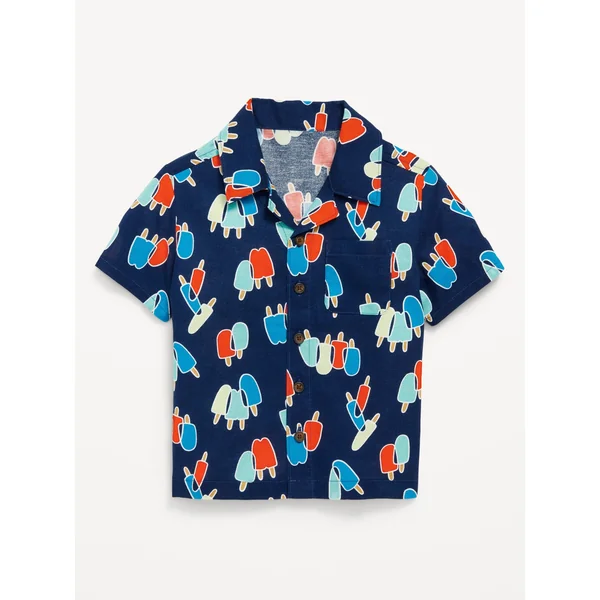 Printed Short-Sleeve Linen-Blend Pocket Shirt for Toddler Boys - Popsicle