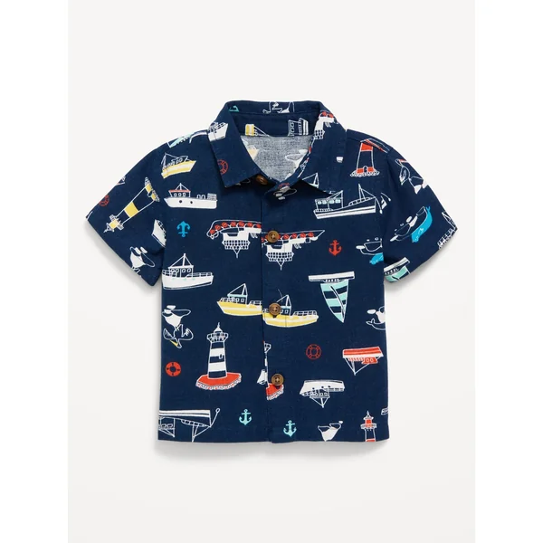 Printed Short-Sleeve Linen-Blend Shirt for Baby - Nautical