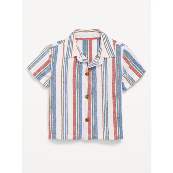 Printed Short-Sleeve Linen-Blend Shirt for Baby - Red/White/Blue