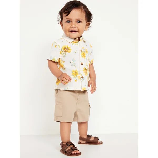 Printed Short-Sleeve Linen-Blend Shirt for Baby - Sunflower (Match the Fam!)