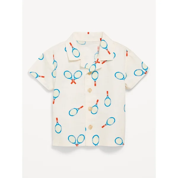 Printed Short-Sleeve Linen-Blend Shirt for Baby - Tennis