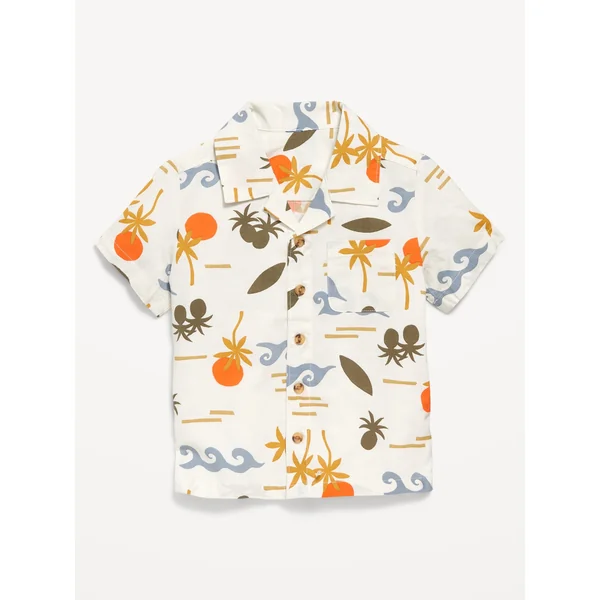 Printed Short-Sleeve Linen-Blend Shirt for Toddler Boys - White Scenic
