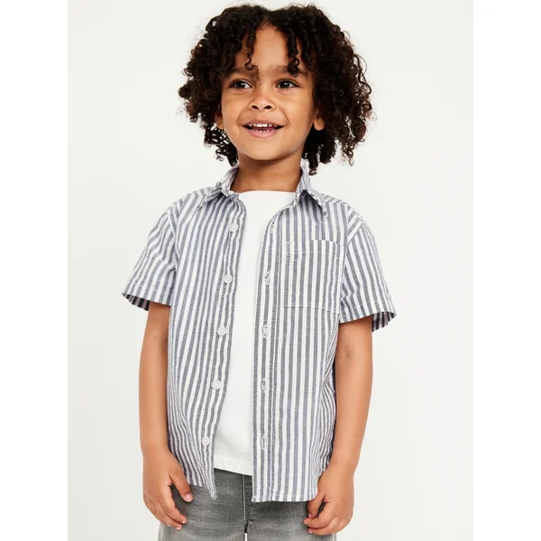 Printed Short-Sleeve Oxford Shirt for Toddler Boys - Blue/White Stripe