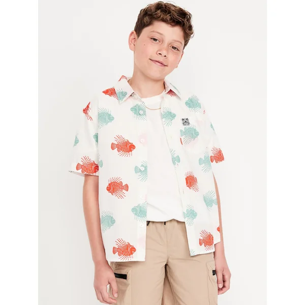 Printed Short-Sleeve Poplin Pocket Shirt for Boys - Go Fish