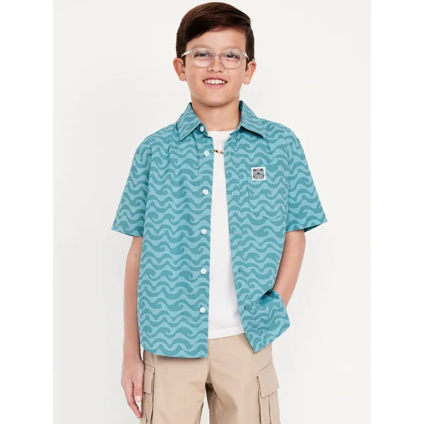 Printed Short-Sleeve Poplin Pocket Shirt for Boys - Ride the Wave