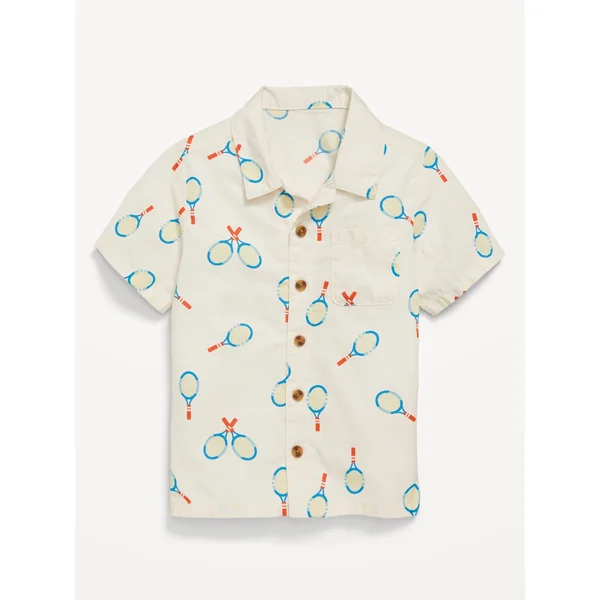 Printed Short-Sleeve Poplin Pocket Shirt for Toddler Boys - TENNIS