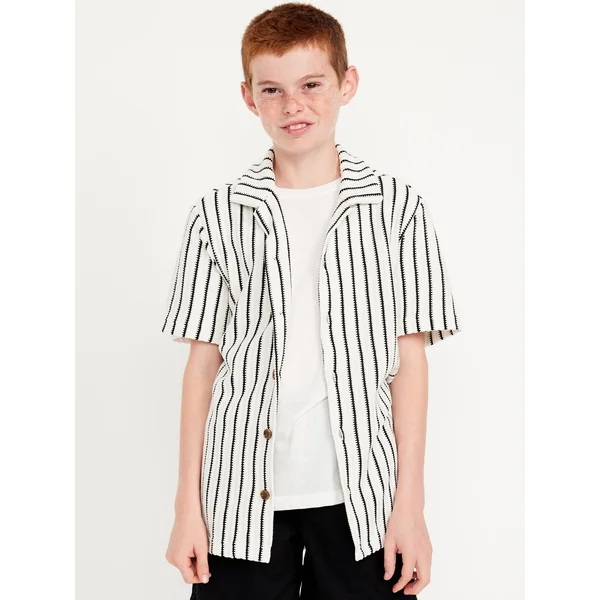 Printed Short-Sleeve Sweater-Knit Shirt for Boys - Black White Stripe