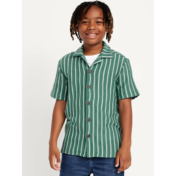 Printed Short-Sleeve Sweater-Knit Shirt for Boys - Swaying Palm