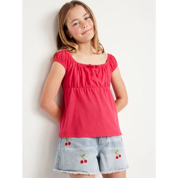 Printed Short-Sleeve Top for Girls - BRIGHT CERISE