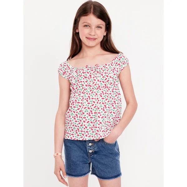 Printed Short-Sleeve Top for Girls - Cherries