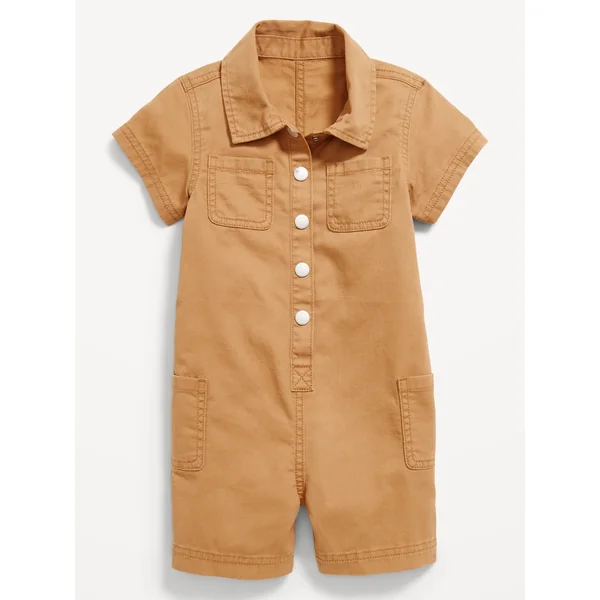 Printed Short-Sleeve Utility Twill Romper for Toddler Girls - BELGIAN WAFFLE