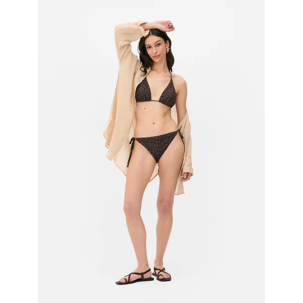 Printed Side-Tie Bikini Bottoms - Dark Brown