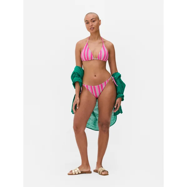 Printed Side-Tie Bikini Bottoms - Dark Pink