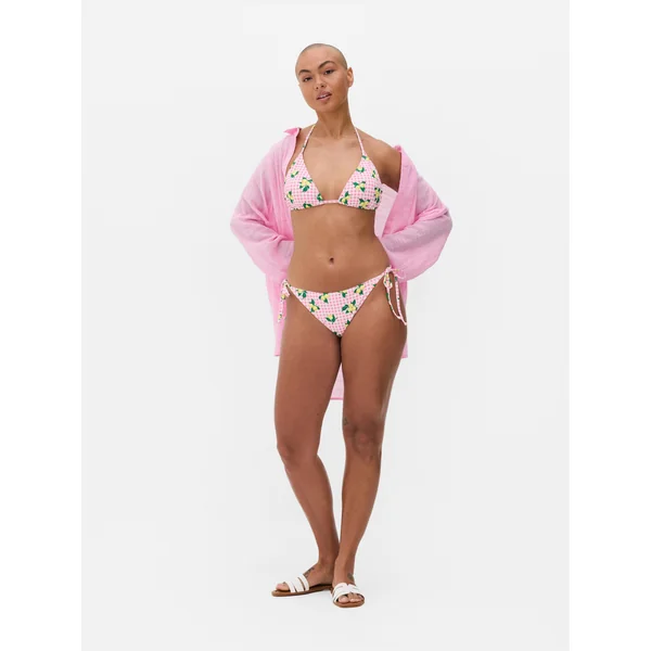 Printed Side-Tie Bikini Bottoms - Light Pink