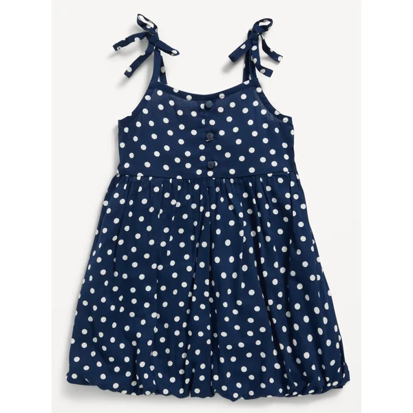 Printed Sleeveless Bubble Dress for Toddler Girls - Navy Dots