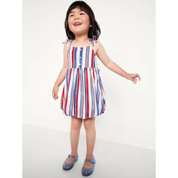 Printed Sleeveless Bubble Dress for Toddler Girls - Red/White/Blue