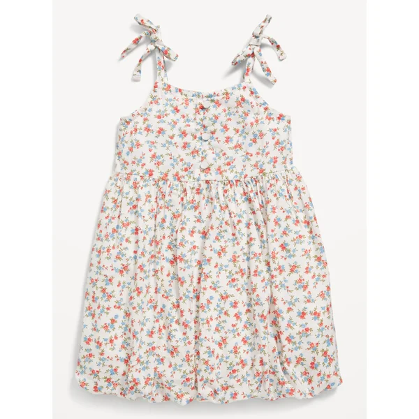 Printed Sleeveless Bubble Dress for Toddler Girls - White Ditsy Floral