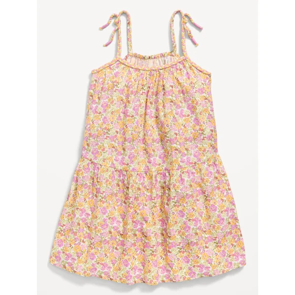 Printed Sleeveless Crinkle Crepe Tiered Dress for Toddler Girls - Multi Floral