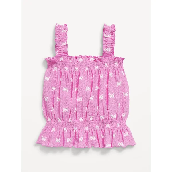 Printed Sleeveless Crinkle Jacquard Peplum Tank Top for Toddler Girls - Butterflies