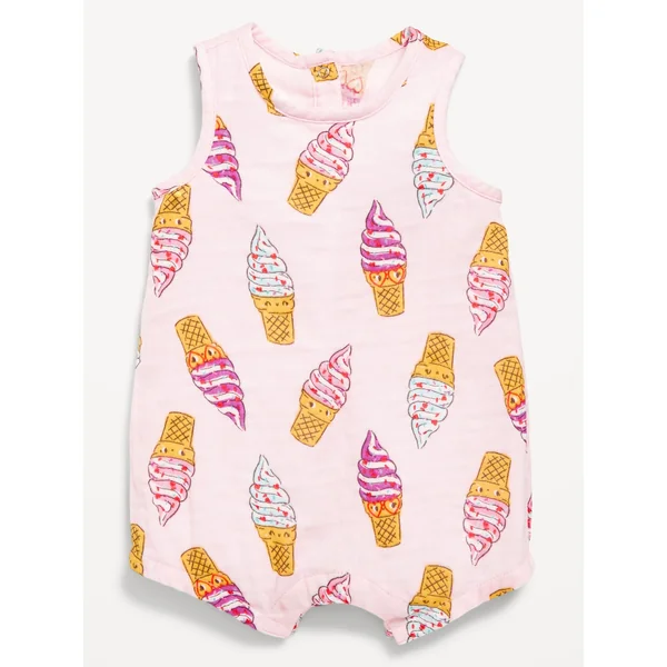 Printed Sleeveless Double-Weave One-Piece Romper for Baby - Ice Cream