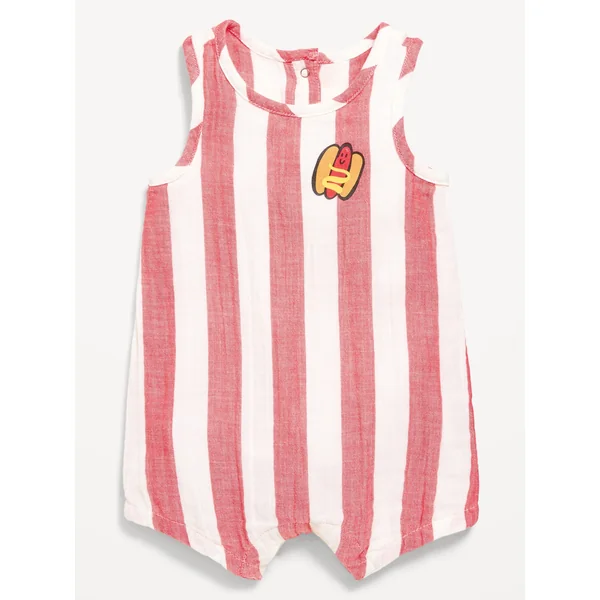 Printed Sleeveless Double-Weave One-Piece Romper for Baby - Red Stripe