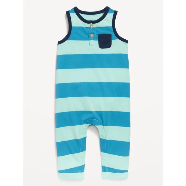 Printed Sleeveless Henley One-Piece for Baby - Blue