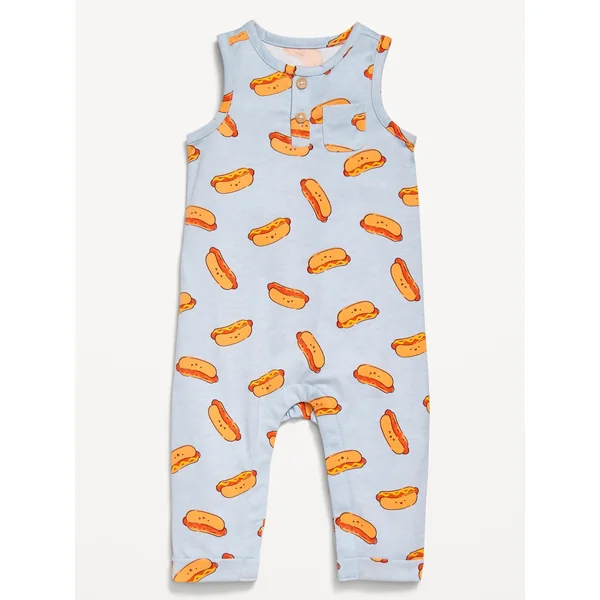 Printed Sleeveless Henley One-Piece for Baby - Hot Dog