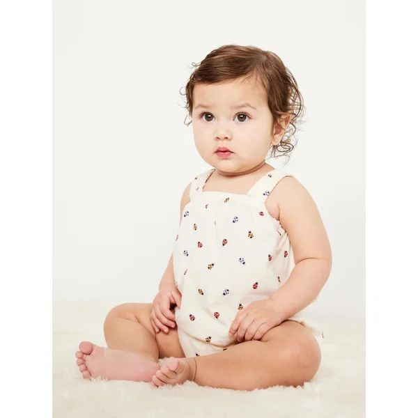 Printed Sleeveless One-Piece Romper for Baby - Ladybug