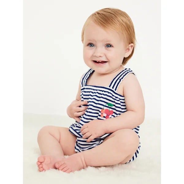 Printed Sleeveless One-Piece Romper for Baby - Navy Stripe