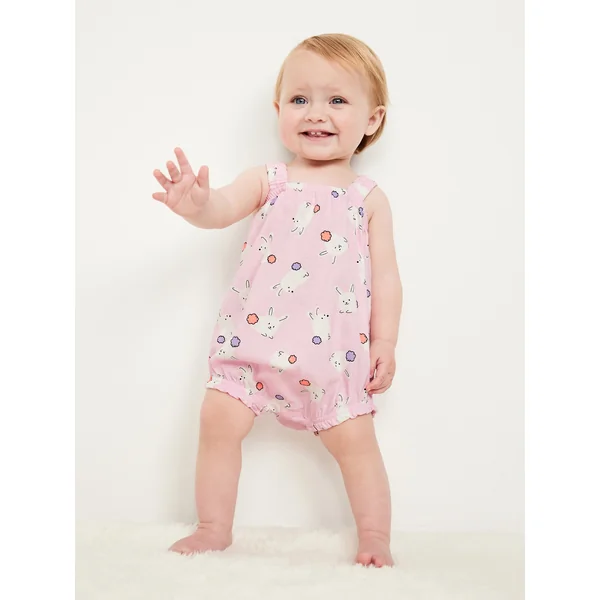 Printed Sleeveless One-Piece Romper for Baby - Pink Bunny