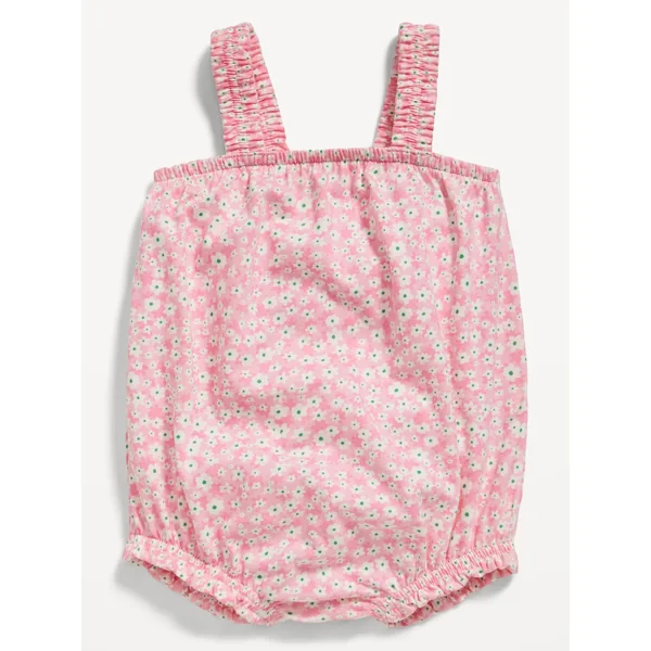 Printed Sleeveless One-Piece Romper for Baby - Pink Ditsy Floral