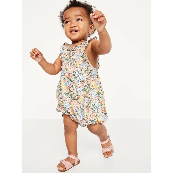 Printed Sleeveless One-Piece Romper for Baby - White Floral