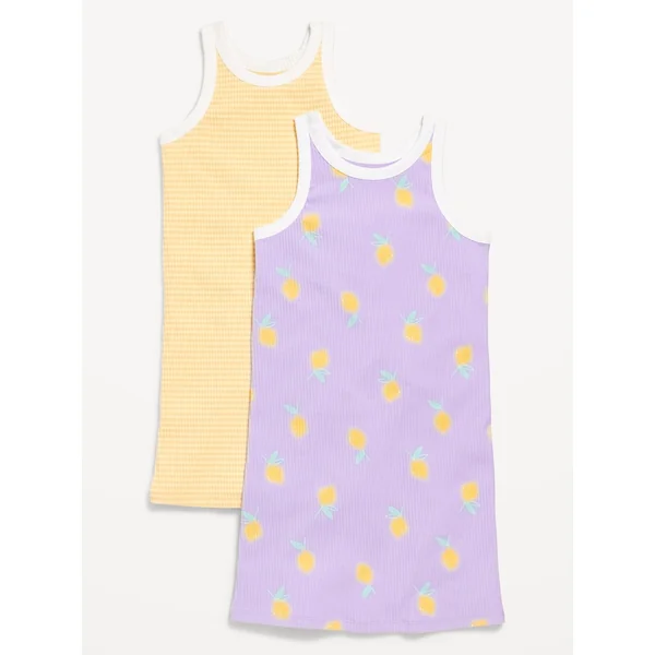Printed Sleeveless Ribbed Dress 2-Pack for Girls - Lemons
