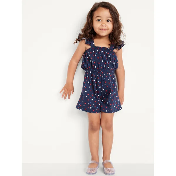 Printed Sleeveless Romper for Toddler Girls - 4th Blue Stars