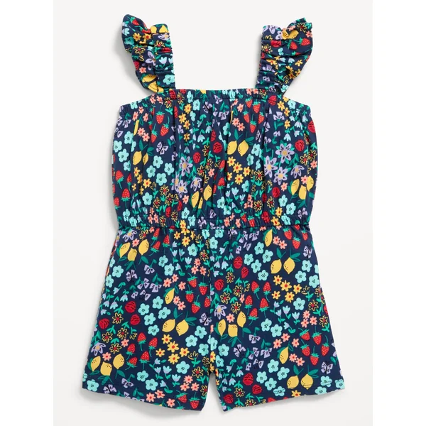 Printed Sleeveless Romper for Toddler Girls - Navy Floral