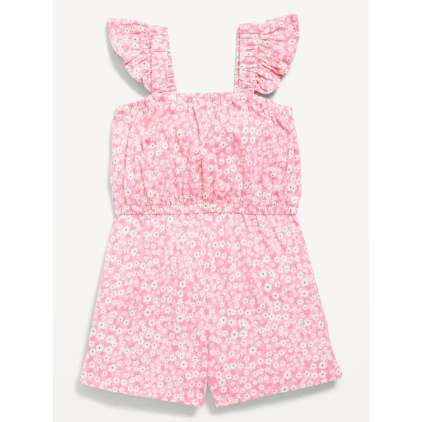 Printed Sleeveless Romper for Toddler Girls - Pink Ditsy Floral