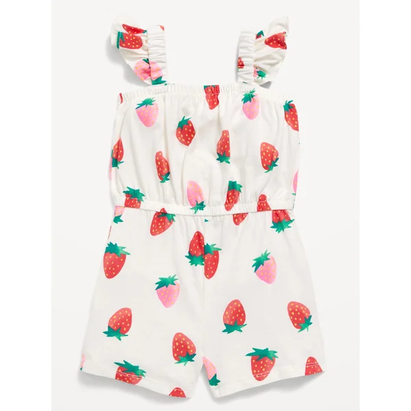 Printed Sleeveless Romper for Toddler Girls - Strawberry Cream
