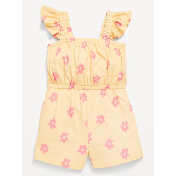 Printed Sleeveless Romper for Toddler Girls - Yellow Daisy