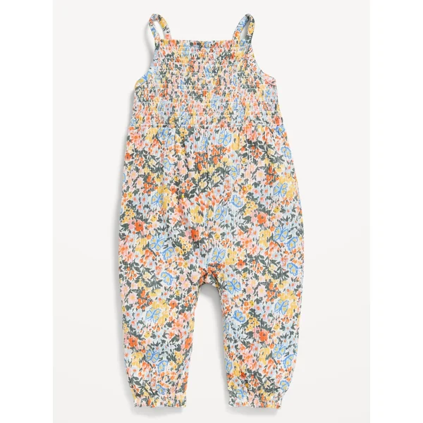 Printed Sleeveless Smocked Jumpsuit for Baby - Multi Floral