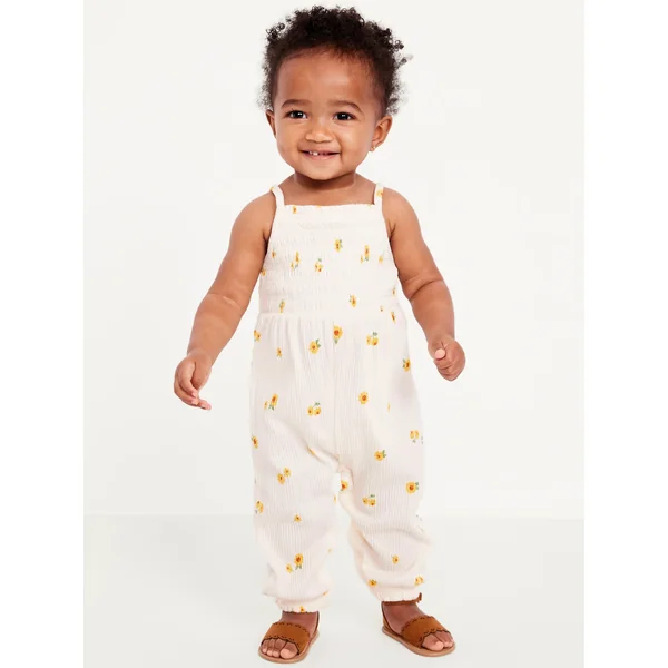 Printed Sleeveless Smocked Jumpsuit for Baby - Sunflower