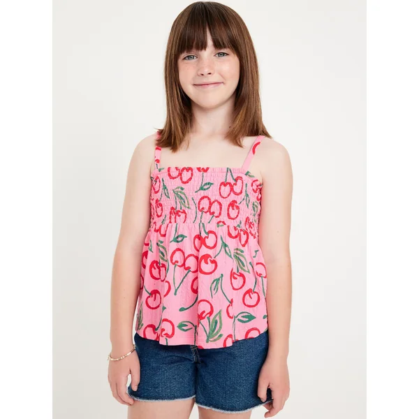 Printed Smocked Jacquard-Knit Cami Top for Girls - Cherries