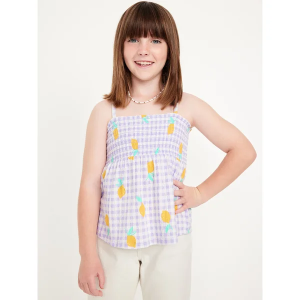 Printed Smocked Jacquard-Knit Cami Top for Girls - Lemons