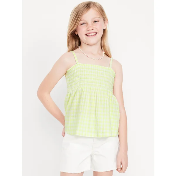 Printed Smocked Jacquard-Knit Cami Top for Girls - Pale Citron