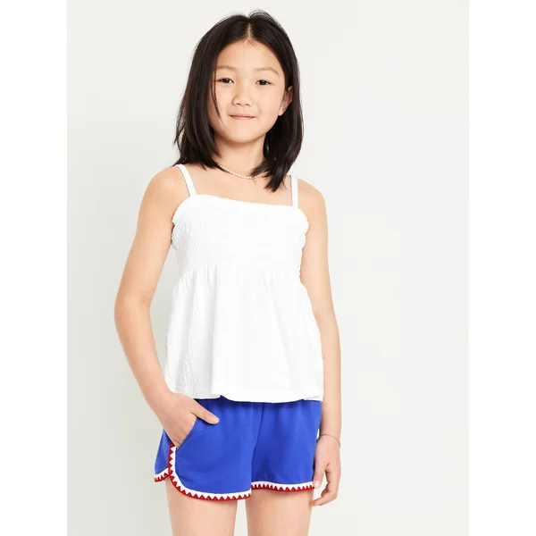 Printed Smocked Jacquard-Knit Cami Top for Girls - White