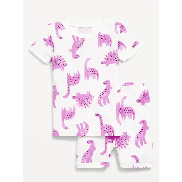 Printed Snug-Fit Pajama Set for Toddler & Baby - Dino Purple