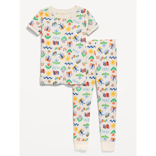 Printed Snug-Fit Pajama Set for Toddler & Baby - White Butterfly